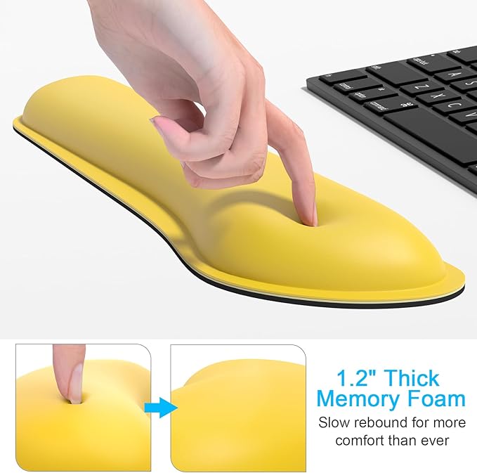 Dapesuom Keyboard Wrist Rest Set, Cute PU Leather Wrist Cushion for Computer Keyboard and Mousepad, Memory Foam Mouse Pad Rests Support with Non-Slip Base for Typing Pain Relief, Laptop, Yellow