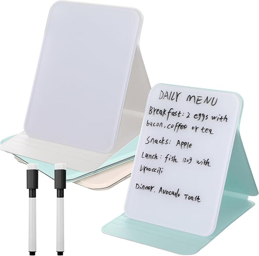2 Pcs Small Glass Desktop Whiteboard with Reversable Stand 8 x 6 Inch Mini Dry Erase White Board Easel with 2 Markers Reusable Desk Notepad for Home Office School Supplies(White, Green)