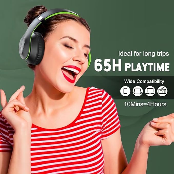 Wireless Bluetooth Headphones Over Ear 65H Playtime HiFi Stereo Headset with Microphone and 6EQ Modes Foldable Bluetooth V5.3 Headphones for Travel Smartphone Computer Laptop