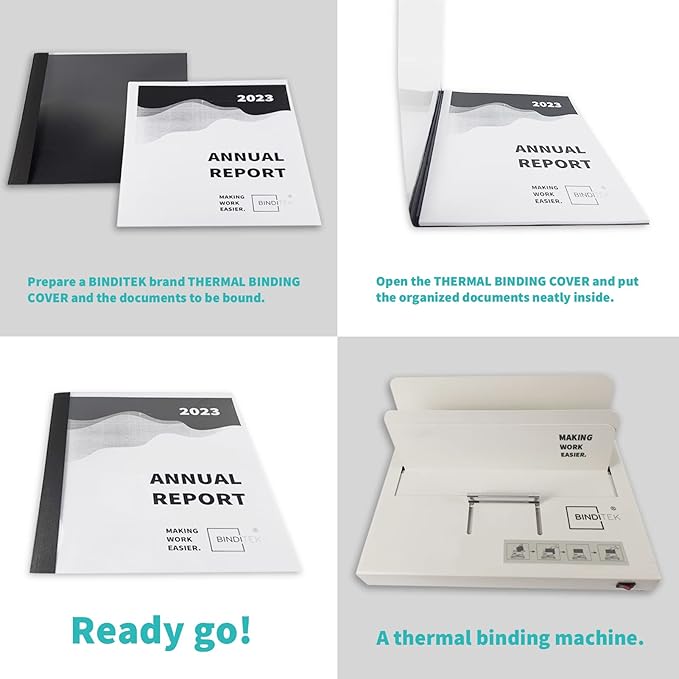 Binditek 10 Pack Thermal Binding Presentation Covers, 3/4 Inch Spine, Holds 160 Sheets, Ultra Clear Front Cover, Black Paper Back Cover, Letter Size, for Students and Coworkers