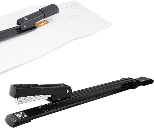 Deli Long Reach Stapler, Booklet Stapler with Jam Resistant, 25 Sheet Capacity, Long Arm Standard Staplers for Booklet, Book Binding, Art Journaling, Black, 2024 Gifts