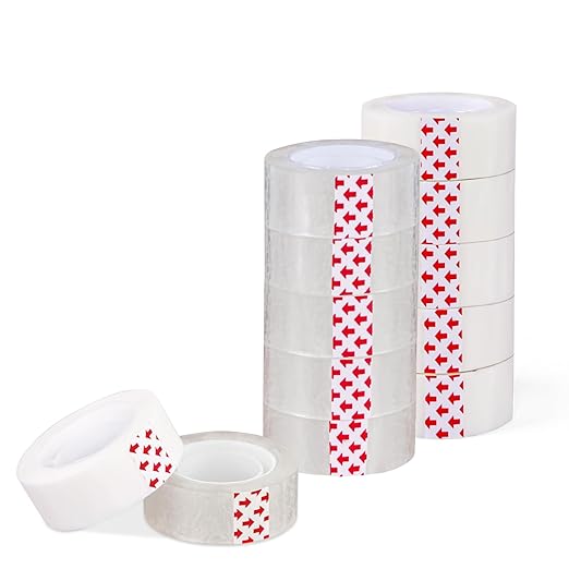 12 Rolls Transparent Tape - Perfect for Wrapping Gifts, Office Supplies, Home Use - Each Roll 0.71 Inch x 1000 inches (6PCS Transparent+6PCS White)