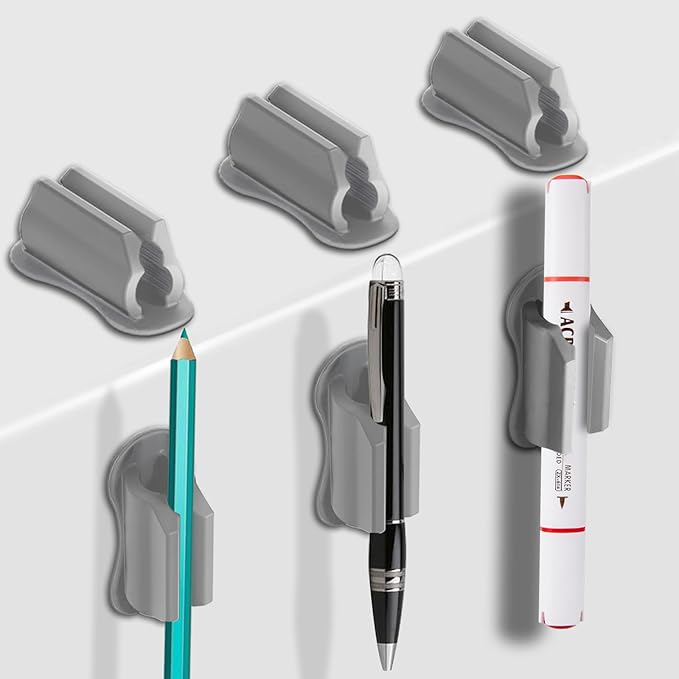 Adhesive Pen Holder for Wall Pencil Holder for Desk Organizer, 6Pack Silicone Pen Holders for Clipboard, Marker Holder Sticky Pen Holder for Desk, Office Supplies Stylus Holder Pen Organizer (6 grey)