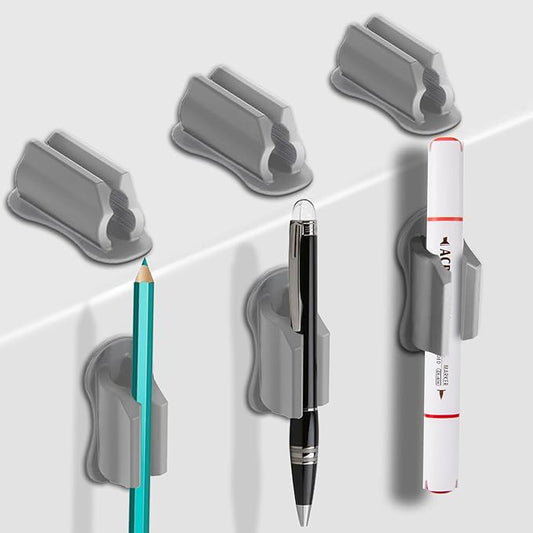 Adhesive Pen Holder for Wall Pencil Holder for Desk Organizer, 6Pack Silicone Pen Holders for Clipboard, Marker Holder Sticky Pen Holder for Desk, Office Supplies Stylus Holder Pen Organizer (6 grey)
