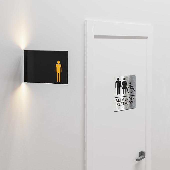 ADA-Mark Modern Restroom Sign for Business -2PK ADA Compliant Braille Bathroom Sign with Easy Installation - 6" W x 8" H