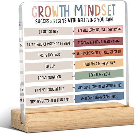 Therapy Office Decor, School Counselor Gifts, Counselor Office Desk Decor, Gifts for Women Therapist Psychologist School Counselors, Halloween Christmas Gift Growth Mindset Acrylic Sign