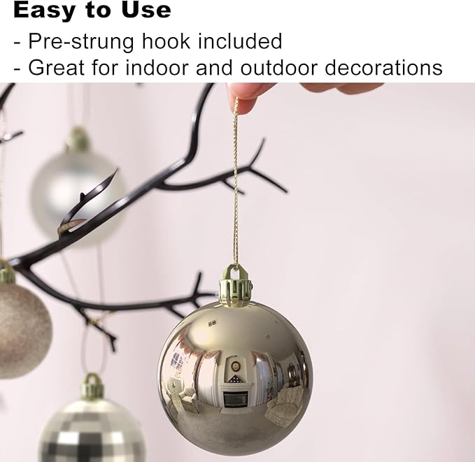 Champagne Gold Christmas Ornaments - Christmas Tree Decorations Shatterproof Hanging Balls for Birthday Wedding Holiday Decor Set of 36pcs, Multi-Sizes(1.6",2.5",3.2")