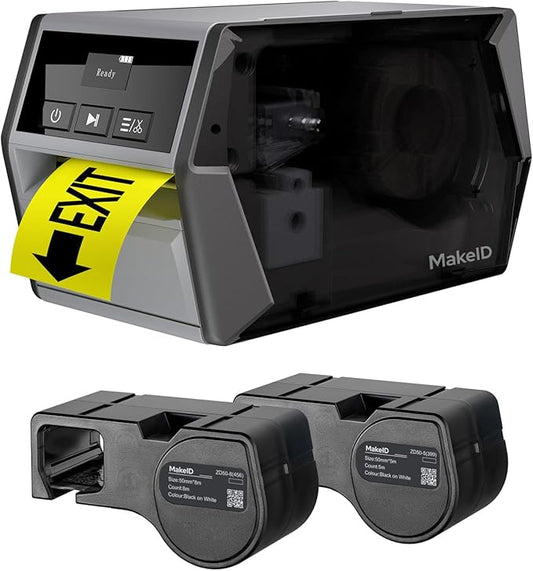 Makeid D50 Industrial Label Printer, Desktop Label Maker 2" Print Head, Mobile APP & PC Editor Compatible, 2600mAh Li-ion Battery, Come with 1.97" W x 26.24ft L Label Heavy-Duty Labeler for Job Sites