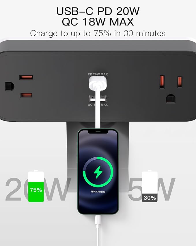 Desk Clamp Power Strip 10ft Flat Plug Extension Cord with USB C, 2 Outlets, Surge Protector USB C (PD 20W), USB A(QC 18W) Fast Charging Ports,Table Outlets for Home, Office, Black