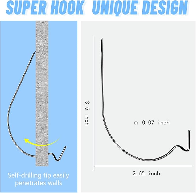 30pcs Black Super Hook Picture Hangers and Office Pack, Drywall Hooks for Hanging Pictures, Wall Hooks, Picture Hangers, Picture Hanging Kit，Hang Art, Clock, Shelves, Mirrors