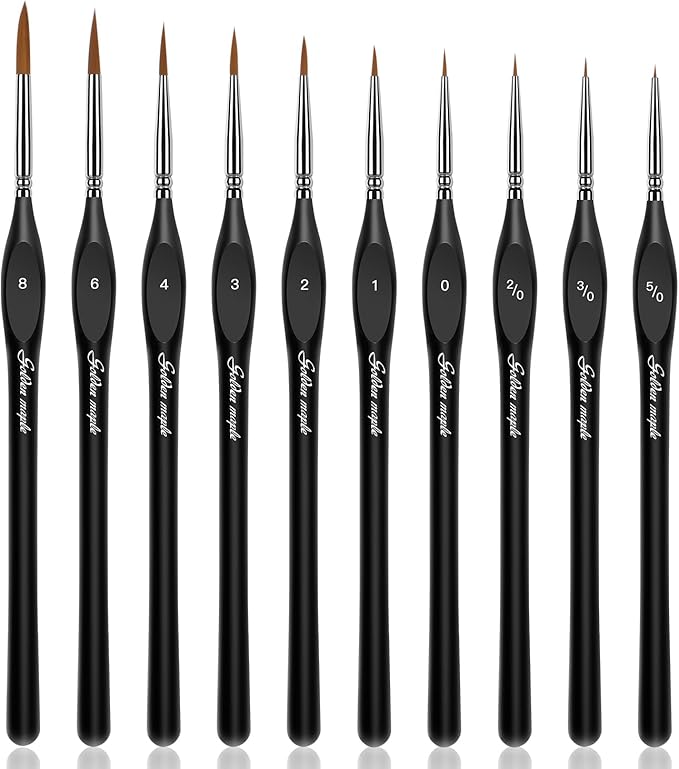 Golden Maple Detail Paint Brushes Set 10pcs Miniature Brushes for Fine Detailing & Art Painting - Acrylic, Watercolor, Oil, Models