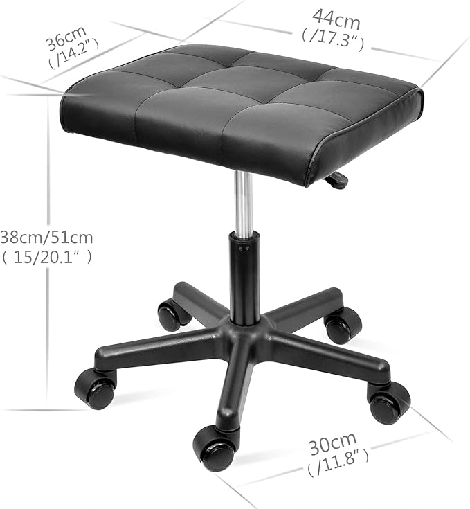 Footrest Under Desk Leg Rest Ottoman Adjustable Height Foot Stool with Wheels Leather Footrest