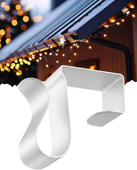 Gutter Clips for Hanging Outdoor Lights: 100 Pcs Metal White Christmas Light Clips for outside String Lights - Weatherproof Gutter Clips for Xmas Halloween Seasonal Rope Mini Decoration Lights