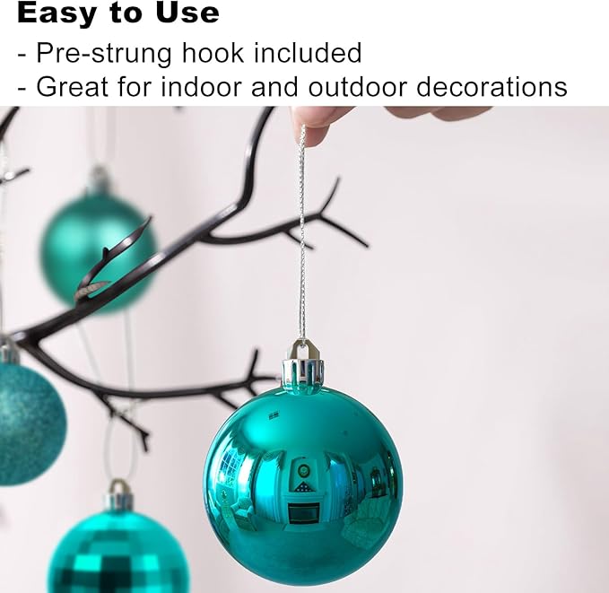 Teal Christmas Ornaments - Christmas Tree Decorations Shatterproof Hanging Balls for Birthday Wedding Holiday Decor Set of 36pcs, Multi-Sizes(1.6",2.5",3.2")