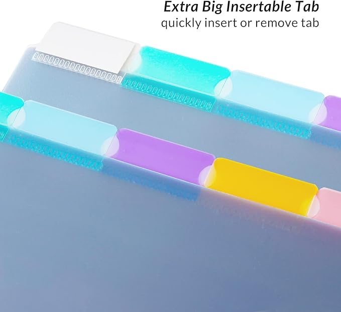 Seashell 3 Sets 8-Tab Plastic Binder Dividers, 8 Tab Insertable Index Dividers for 3 Ring Binders, Letter Size, Durable, Assorted Colors, School Subject Binder Organizers