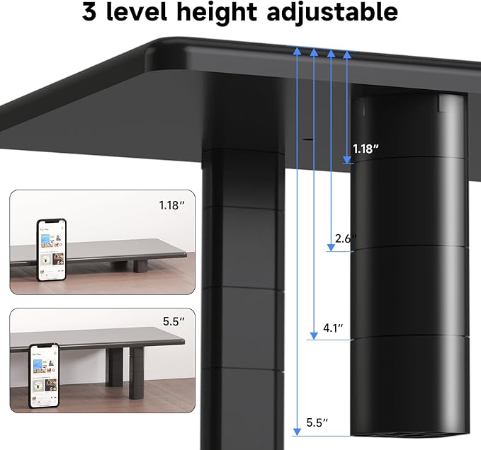 suptek Dual Monitor Stand Riser, 32.28Inch Large Monitor Stands for 2 Monitors, Computer Monitor Stand, Wooden Desktop Oraganizer Shelf for Office Desk Computer,TV,Laptop