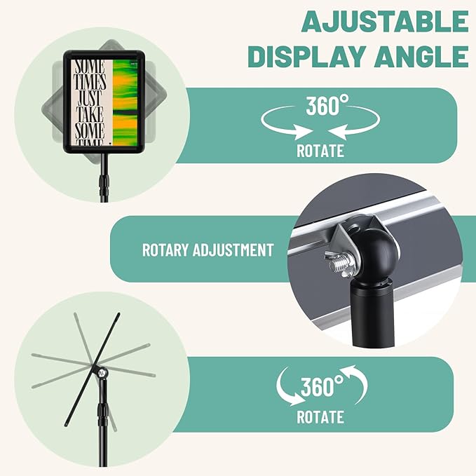 Adjustable Poster Sign Stand Holder,Heavy Duty Snap Open Aluminum Pedestal Floor Standing Sign Holder Vertical and Horizontal View Sign Displayed,Advertising Display Stand (Black, 8.5x11inches)