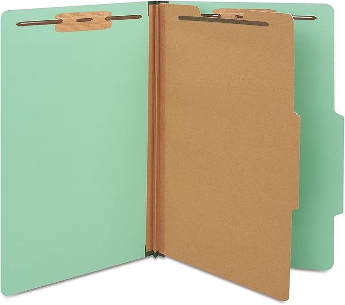 Staples Colored Pressboard Classification Folders, Legal, 1 Partition, Green, 20/Pack