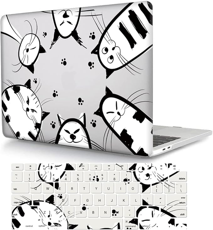 Bandless Case Compatible with MacBook Pro 13 inch 2020 2019 2018 2017 2016 Release A2338(M1) A2251 A2289 A2159 A1989 A1706 A1708, Plastic Hard Shell Cover & Keyboard Skin - Cat