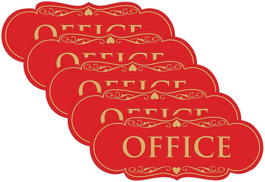 All Quality Designer Office Sign | Easy Installation - Red/Gold - Small (5 Pack)