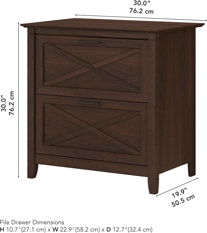 Bush Furniture Key West 2 Drawer Lateral File Cabinet in Bing Cherry