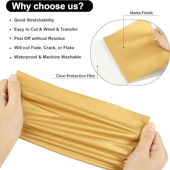 VINYL FROG Heat Transfer Vinyl Roll HTV Vinyl - 12" x12ft Gold Iron on Vinyl for T-Shirts, Heat Press Vinyl for DIY Craft Designs (Gold)