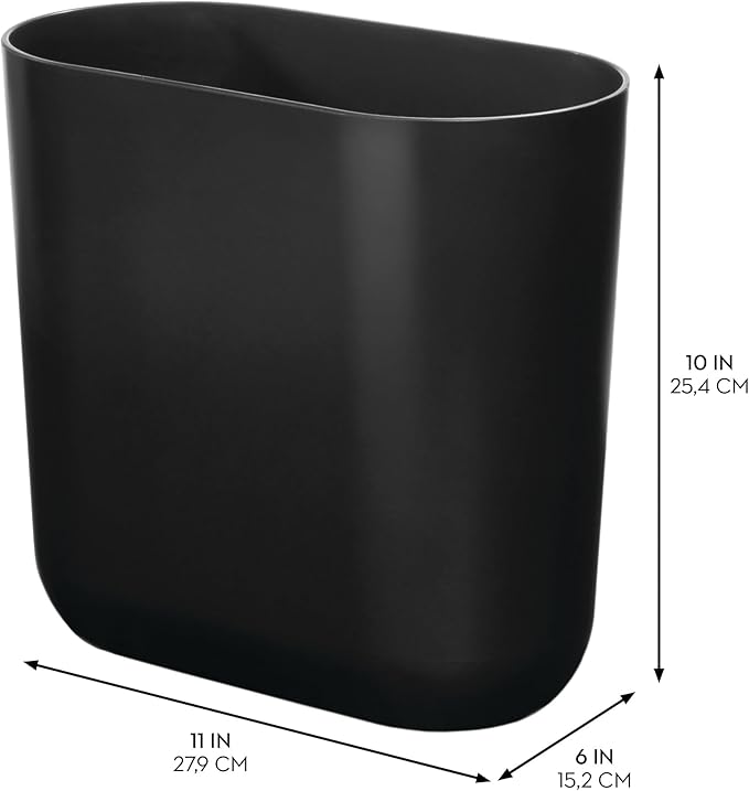 iDesign Small Oval Plastic Trash Ideal for Bathroom, Bedroom, or Office-Set of 2-Black Waste Can