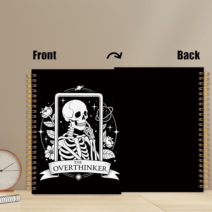 WUCHJ the Overthinker Tarot Card Spiral Notebook Journal, Gothic Goth Skull Notebook Journal, Witchy Journal, Goth Office Supplies, Witchy Stuff Spiral Notebook 5.5x8.3