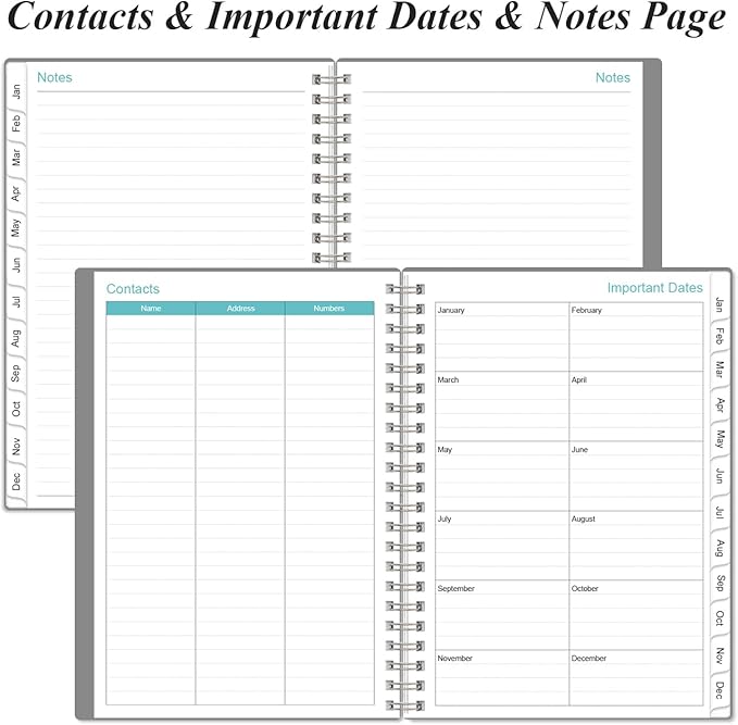 2026 Planner - Planner 2026 from January 2026 - December 2026, Weekly & Monthly Planner Spiral Bound with 12 Monthly Tabs, Inner Pocket, 6.4" x 8.5", Grey-E