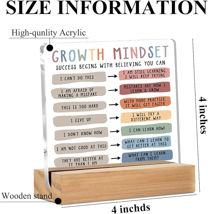 Christmas Thank You Gifts, Growth Mindset Table Desk Decors, Positive Affirmations Acrylic Sign, Inspirational Gifts for Women, Counseling Room Therapy Office Home Classroom Bedroom Decor