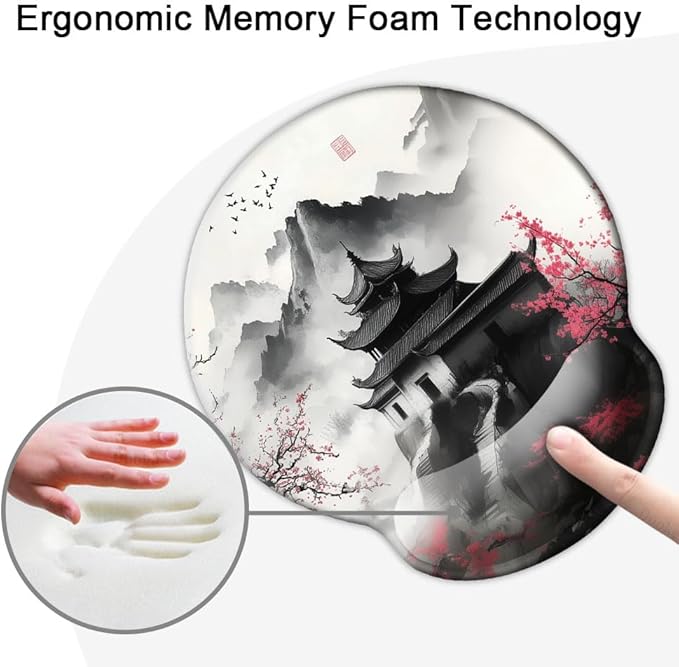 Ergonomic Mouse Pad with Wrist Support,Mouse Pad with Wrist Rest,Relieve Wrist Pain Mousepad Non-Slip Rubber Base,Mouse Pads for Desk,Computers,Laptop,Office,Home,Accessories Japanese Castle