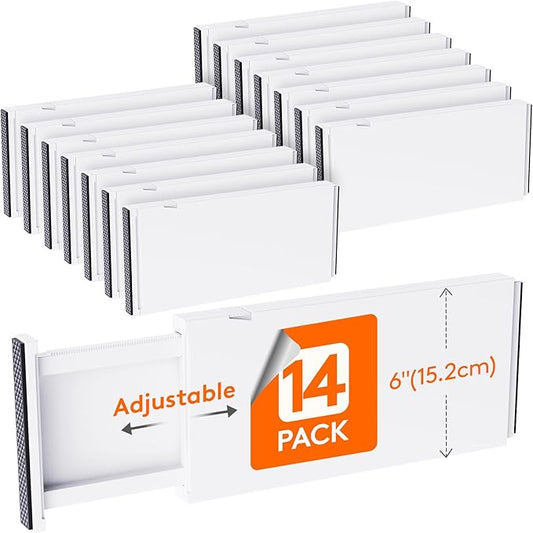 Lifewit 14 Pack Drawer Dividers Plastic 6" High, 13.5-22" Adjustable Drawer Organizers for Clothes, Expandable Dresser Separators in Bedroom/Bathroom/Kitchen/Fridge/Office Organization and Storage