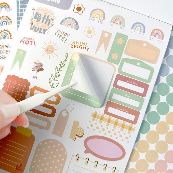 1700+ Planner Stickers Book, 24 Sheets Waterproof Repositionable Stickers for Journal, Bullet Planner, Scrapbook & Calendar, Functional Decorative Sticker Set & Gift (Boho Style)