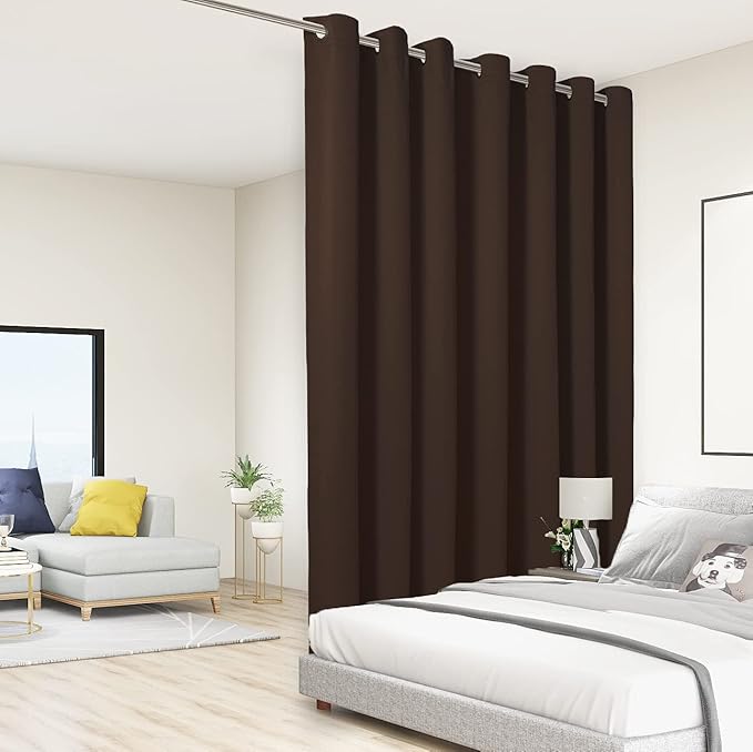 BONZER Extra Wide Room Divider Curtain Screen Partitions Total Privacy Wall Noise Reducing Blackout Curtains for Living Room, 96L x 150W Inch (8L x 12.5W ft), 1 Panel, Chocolate