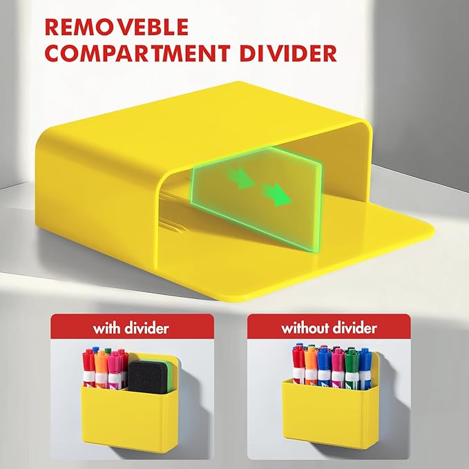 BEYGORM 2 Pack Plastic Magnetic Pen Holder for Refrigerator, Dry Erase Marker Holder for Whiteboard，Magnet School Locker Organizer Accessories, Pencil Cup, Pen Caddy, Classroom Organization(Yellow)
