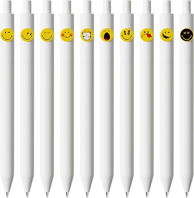 Kaco Cute Gel Pens, 10 Pieces Set Black Ink 0.5 mm Fine Point, Retractable Quick Drying Aesthetic Cute Pens (10 Style Set)