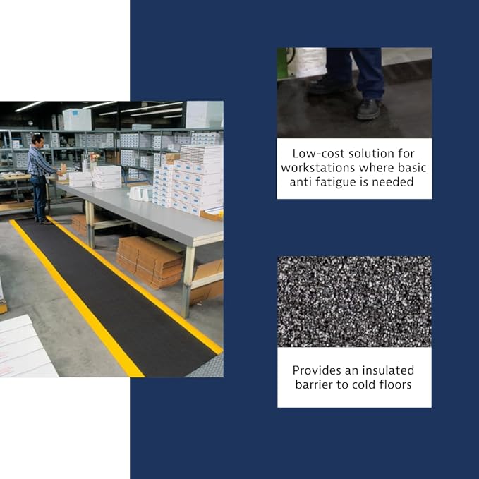 Notrax 411 Sof-Tred™ 3' x 5' x 3/8" Anti Fatigue Mat, Enhanced Slip Resistance with Beveled Edges and Pebbled Surface, Ideal for Industrial and Commercial Workplaces, Black/Yellow, 411S0335BY