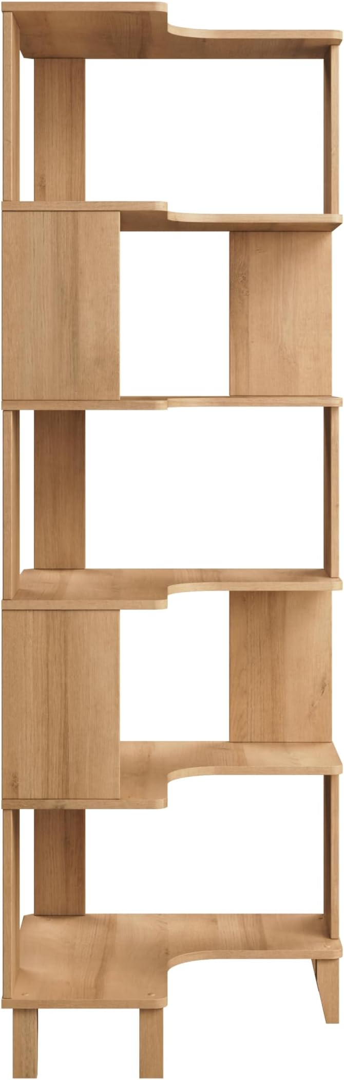 Prepac Nordik 6-Tier Natural Oak Modern Mid Century Corner Bookcase, 71.5" Extra Tall Corner Shelf with Storage, Multifunctional Freestanding Bookshelf for Home Office, Living Room, Bedroom