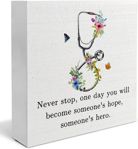 Doctor Nurse Office Decor - Doctor Nurse Graduation Decorations, Nurses Week Decorations, Nurse Doctor Gifts, Medical Nursing Student Gifts, Floral Stethoscope Wooden Signs Desk Decor 5x5