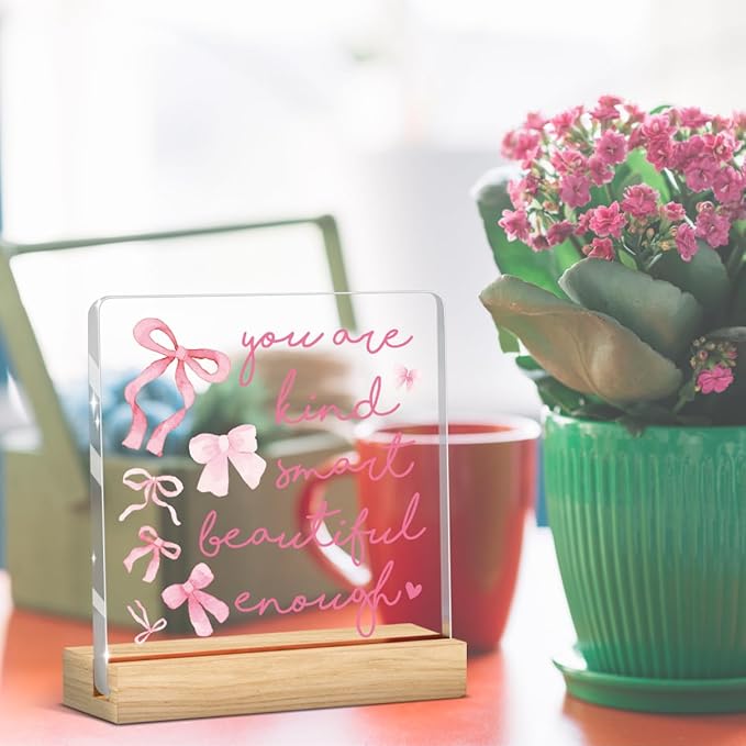 Pink Dorm Room Decor for Women, Pink Inspirational Awareness Positive Affirmation Sign Acrylic Sign Plaque Motivational Table Decorations for Home Bedroom