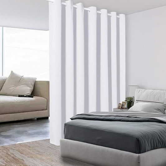 BONZER Extra Wide Room Divider Curtain Screen Partitions Total Privacy Wall Blackout Curtains for Shared Room, 96L x 120W Inch (8L x 10W ft), 1 Panel, Greyish White