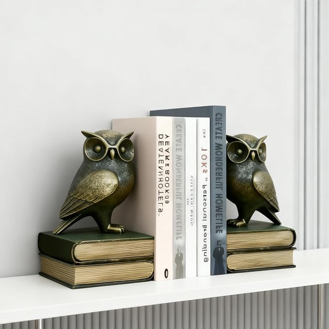 Dosker Book Ends for Shelves,Owl Decorative Bookends,Cute Animal Book Holders for Kids Rooms,Offices and Bedrooms(Retro Bronze)