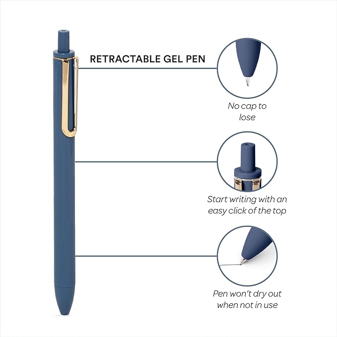 Poppin Stylish Retractable Gel Pens - Fine Point, 0.7mm Tip Pens for Journaling, 12 Pack of Assorted Blues with Blue Ink