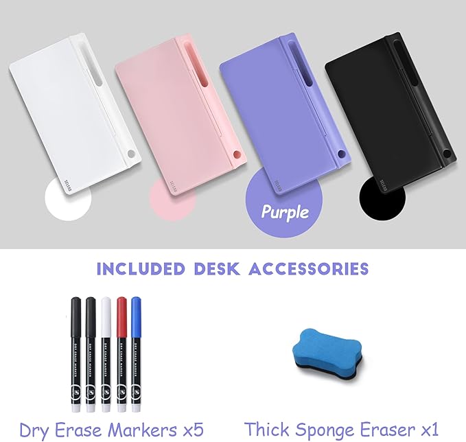 SELEAD Desktop Glass Whiteboard with Storage, Small Dry Erase White Board Computer Pad Keyboard Stand for Home, School, Office Desk Accessories - Purple
