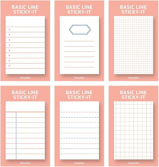 Monolike Basic Line Orange Sticky-it - 6p Set Self-Adhesive Memo Pad 50 Sheets