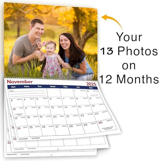 Custom Calendar 2026 for Home & Office - Print Your 13 Memories,Make Your Own Personalized Calendar Customized Christmas Gift &use your photo (Wall Calendar2 （11"×17"）, 2 Packs)
