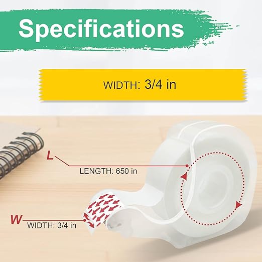 Bulk Tape clear, Invisible Tape, Matte Finish, Writable, 3/4 in x 650 in, 60 Rolls with Dispensers, Transparent Tape, Ideal for Christmas Wrapping Paper, Gift Wrap, School Supplies & Office Use