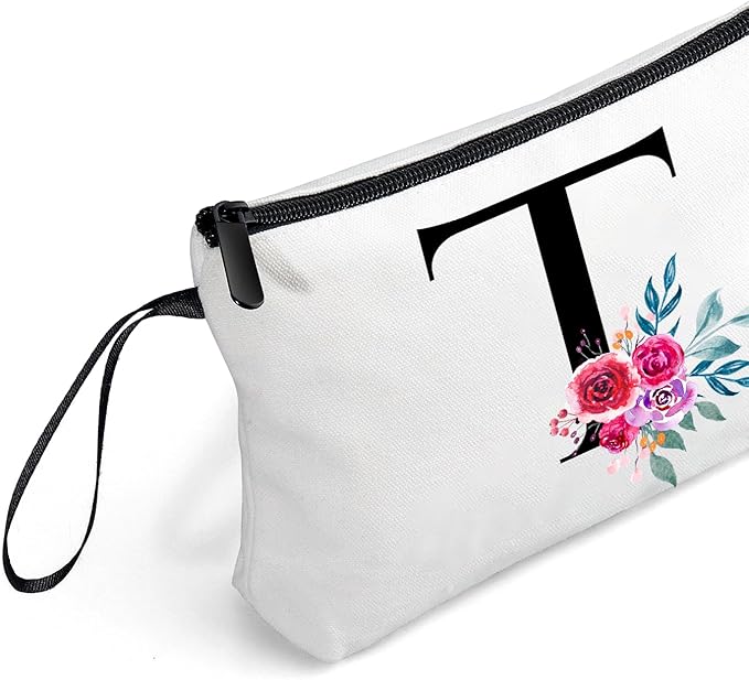 Monogram Cosmetic Bag With Mirror, Womens Birthday Gift, Small Makeup Bag for Purse, Unique Sister Gift, Initial Makeup Bag