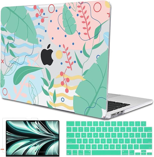 Compatible with MacBook Air 13.6 inch Case 2025 2024 2023 2022 Release A2681 A3113 A3420 Cover M4 M3 M2 Chip, Pattern Plastic Hard Shell Case Screen Film Keyboard Skin, Tropical Leaves Waves