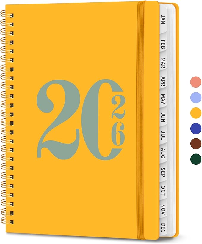 2026 Planner, Weekly and Monthly Calender Planner, Jan 2026 to Dec 2026, Hardcover 2026 Calendar Planner Book with Tabs & Inner Pocket, Office Home School Supplies for Women & Men - A5 (6.3" x 8.5"), Yellow